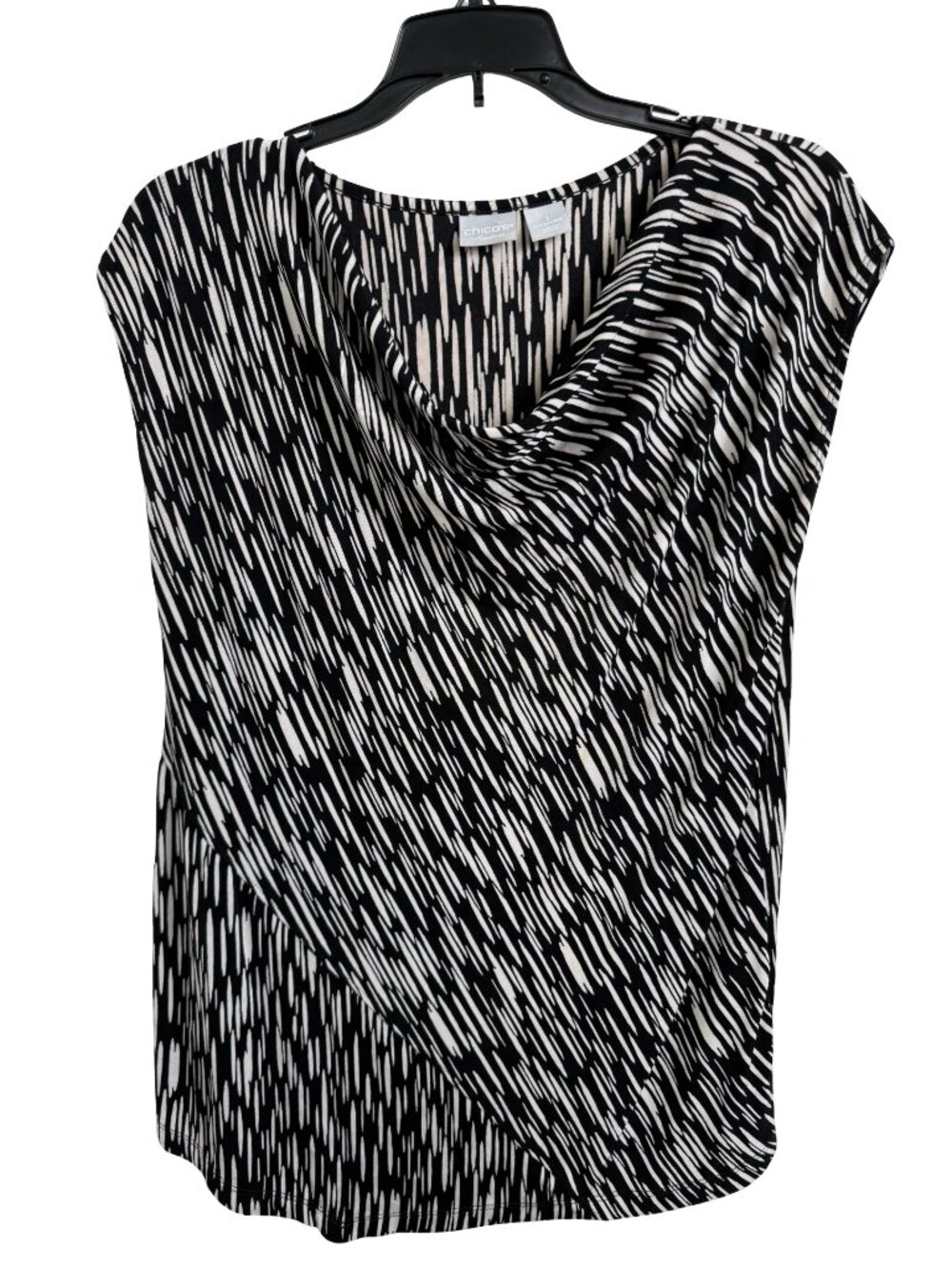 Chicos Travelers Cowl Neck Top Blouse Size 1 US 8 / 10 Beige Black Slinky Career